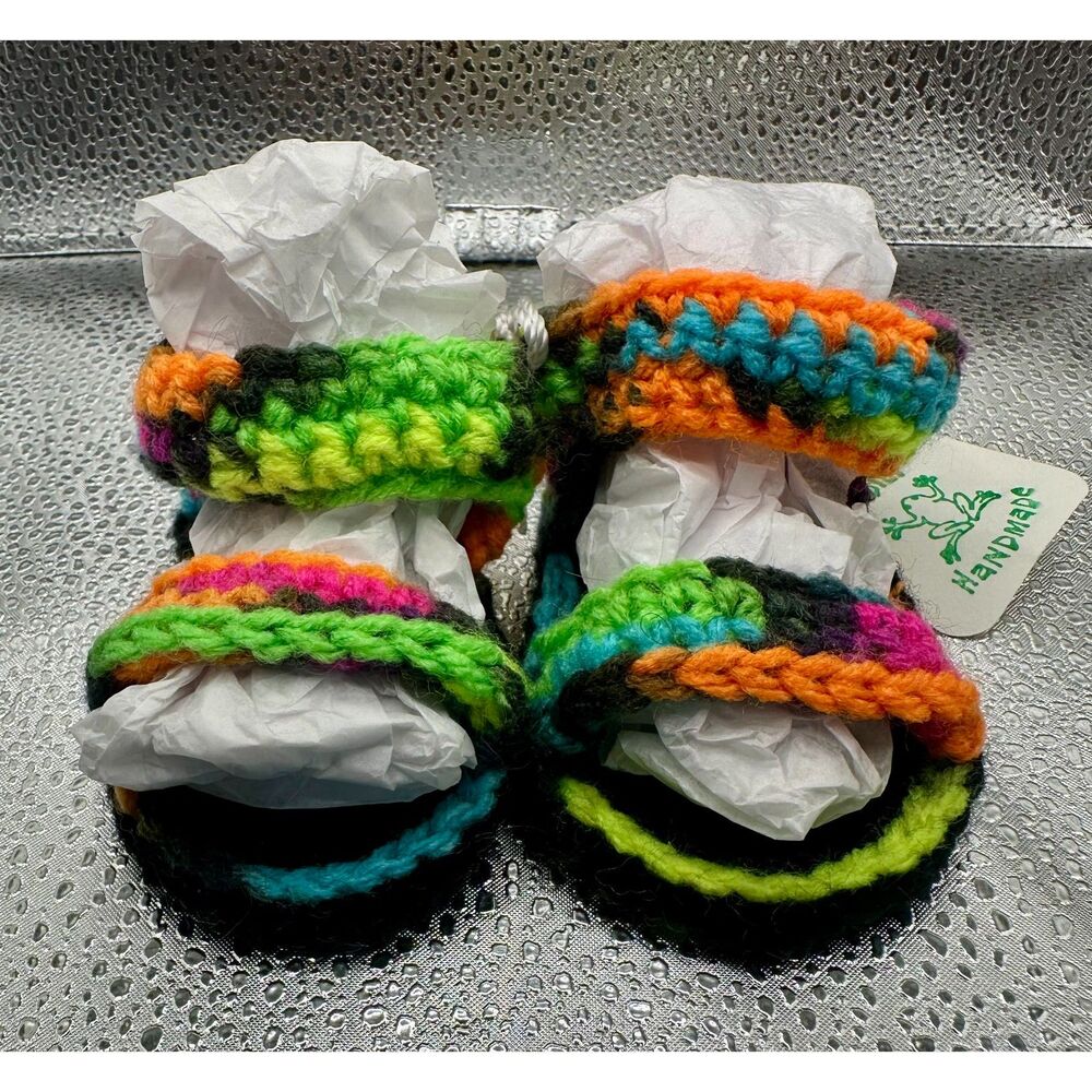 Crocheted Multicolor Baby Sandals Handmade Infant Summer Shoes Cute ( 0 - 3 mo)